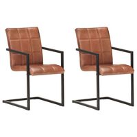 vidaXL Chaises à manger cantilever lot de 2 marron cuir véritable