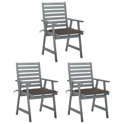 vidaXL Chaises à manger d'extérieur lot de 3 et coussins Acacia massif