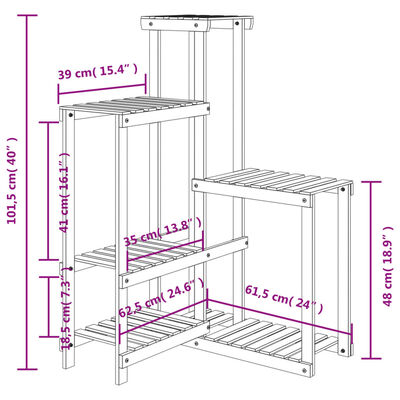 vidaXL Support à fleurs 62,5x61,5x101,5 cm bois massif de sapin