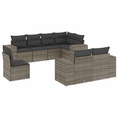 vidaXL Salon de jardin 8 pcs avec coussins gris résine tressée