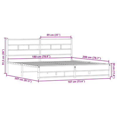 vidaXL Cadre de lit en métal sans matelas chêne fumé 180x200 cm