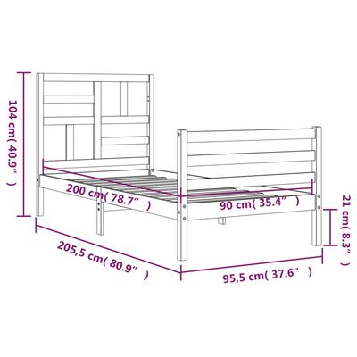 vidaXL Cadre de lit avec tête de lit 90x200 cm bois massif