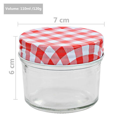 vidaXL 24 pcs Pots à confiture Couvercles blanc et rouge Verre 110 ml