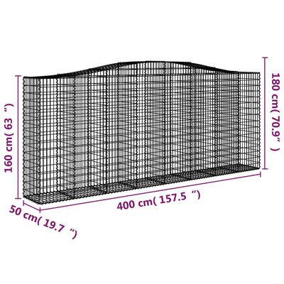 vidaXL Paniers à gabions arqués 6 pcs 400x50x160/180 cm fer galvanisé