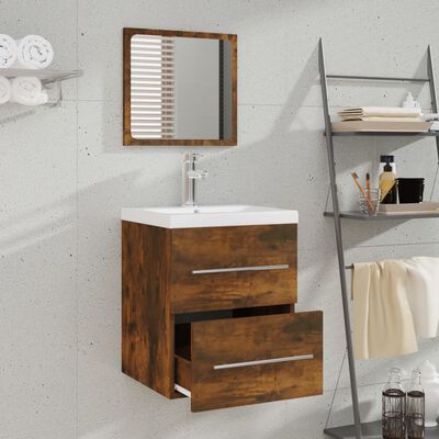 vidaXL Armoire de salle de bain avec miroir Chêne fumé 41x38,5x48 cm