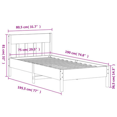 vidaXL Cadre de lit sans matelas 75x190 cm bois de pin massif