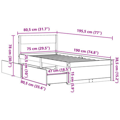 vidaXL Cadre de lit sans matelas blanc 75x190 cm bois de pin massif