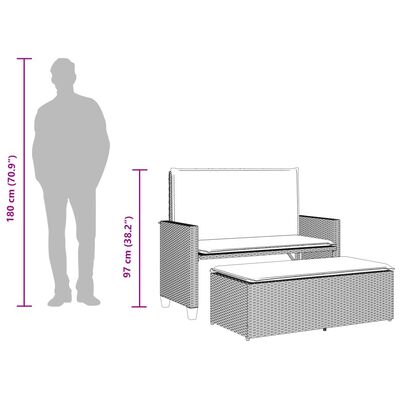 vidaXL Banc de jardin et coussins et repose-pied marron résine tressée