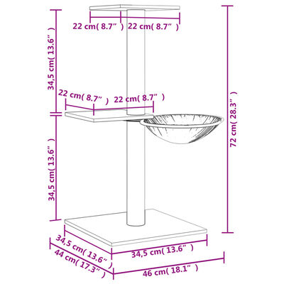 vidaXL Arbre à chat avec griffoirs en sisal gris clair 72 cm