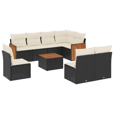 vidaXL Salon de jardin 9 pcs avec coussins noir résine tressée