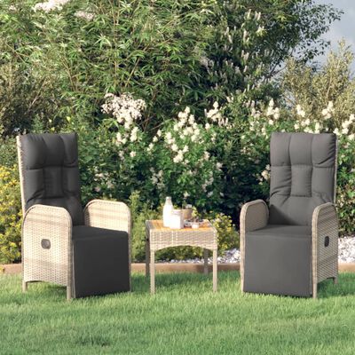 vidaXL Chaises inclinables d'extérieur et coussins lot de 2 Poly rotin