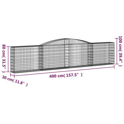 vidaXL Paniers à gabions arqués 10 pcs 400x30x80/100 cm Fer galvanisé