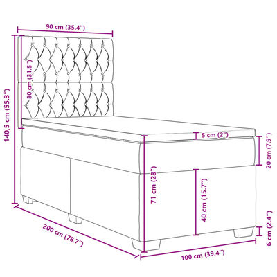 vidaXL Sommier à lattes de lit avec matelas Gris foncé 100x200cm Tissu