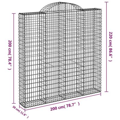 vidaXL Paniers à gabions arqués 8 pcs 200x30x200/220 cm fer galvanisé