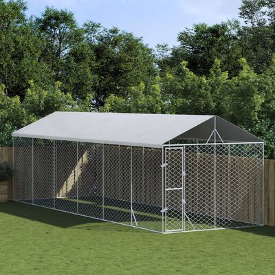 vidaXL Chenil d'extérieur pour chiens avec toit argenté 3x9x2,5 m