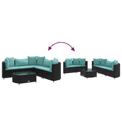 vidaXL Salon de jardin 6 pcs avec coussins noir résine tressée