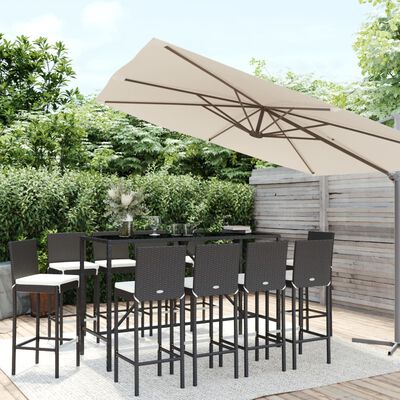 vidaXL Ensemble de bar de jardin 11 pcs avec coussins noir poly rotin