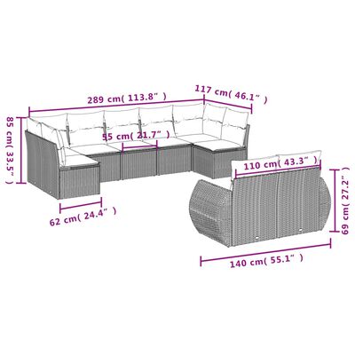 vidaXL Salon de jardin 9 pcs avec coussins gris clair résine tressée