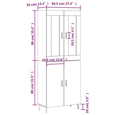 vidaXL Buffet haut Blanc 69,5x34x180 cm Bois d'ingénierie