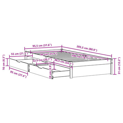 vidaXL Cadre de lit sans matelas blanc 90x200 cm bois de pin massif