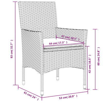 vidaXL Ensemble à manger de jardin et coussins 9 pcs gris rotin verre