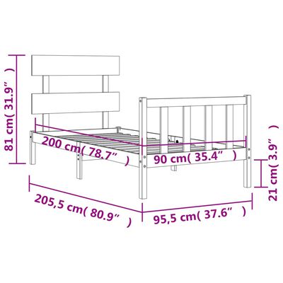 vidaXL Cadre de lit sans matelas blanc 90x200 cm bois de pin massif