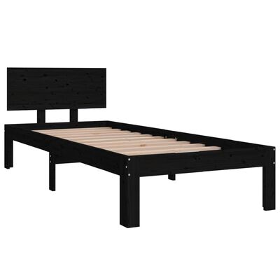 vidaXL Cadre de lit Noir Bois massif 75x190 cm Petit simple