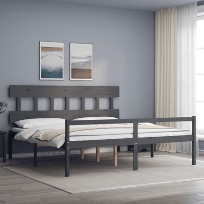 vidaXL Lit pour personne âgée tête de lit gris 200x200 cm bois massif