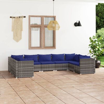 vidaXL Salon de jardin 9 pcs avec coussins Résine tressée Gris