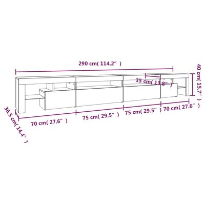 vidaXL Meuble TV avec lumières LED Blanc brillant 290x36,5x40 cm