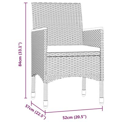 vidaXL Ensemble à manger de jardin et coussins 3 pcs Gris et noir