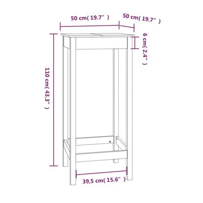 vidaXL Table de bar 50x50x110 cm bois massif de pin