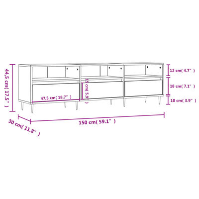 vidaXL Meuble TV sonoma gris 150x30x44,5 cm bois d'ingénierie