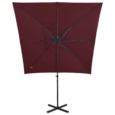 vidaXL Parasol de jardin en porte-à-faux avec mât et lumières LED