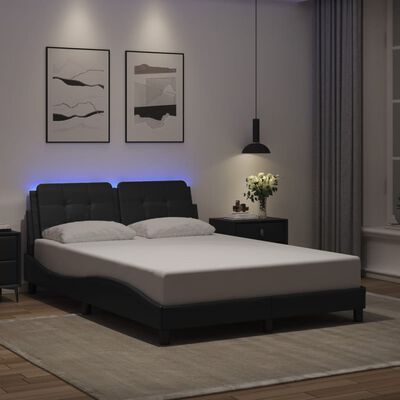 vidaXL Cadre de lit avec lumières LED noir 140x190 cm similicuir