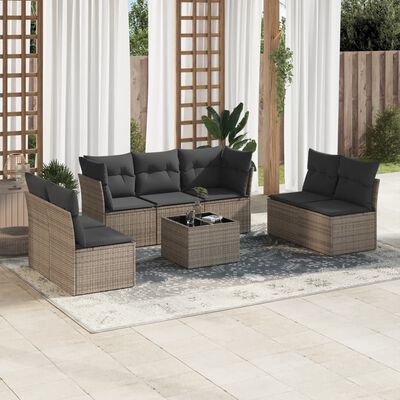 vidaXL Salon de jardin 8 pcs avec coussins gris résine tressée