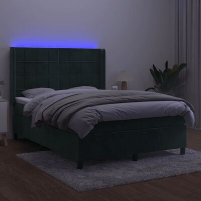 vidaXL Sommier à lattes de lit matelas et LED Vert foncé 140x190 cm