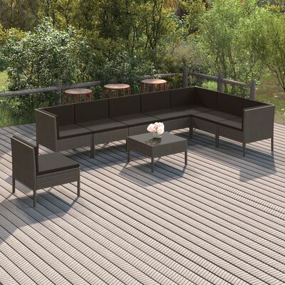 vidaXL Salon de jardin 9 pcs avec coussins Résine tressée Gris