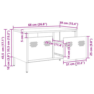 vidaXL Meuble TV noir 68x39x43,5 cm acier laminé à froid