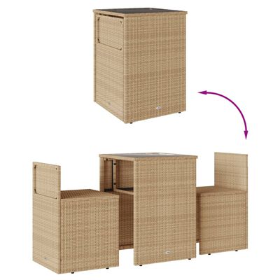 vidaXL Ensemble de bistro 3 pcs avec coussins beige résine tressée