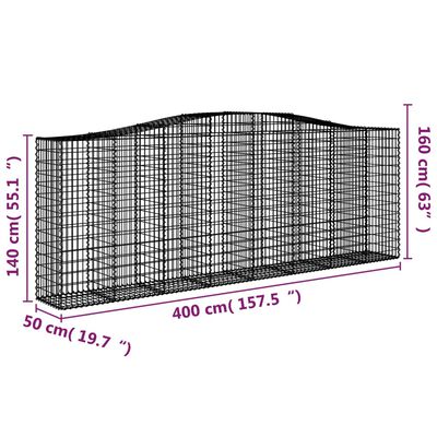 vidaXL Paniers à gabions arqués 15 pcs 400x50x140/160 cm Fer galvanisé