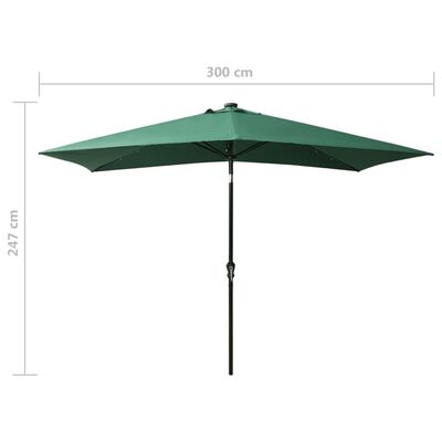 vidaXL Parasol de jardin avec LED et mât en acier Vert 2x3 m