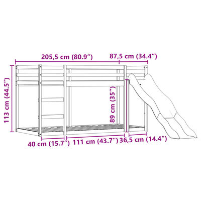 vidaXL Lit superposé avec toboggan et rideaux bleu 80x200 cm