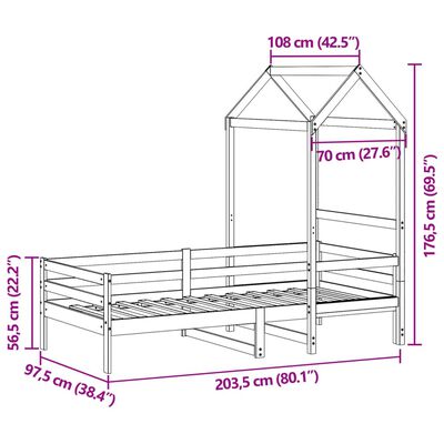 vidaXL Lit de jour avec toit sans matelas 90x200 cm bois massif