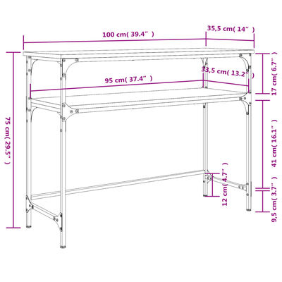 vidaXL Table console chêne sonoma 100x35,5x75 cm bois d'ingénierie