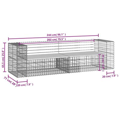 vidaXL Banc de jardin design gabion 244x71x65,5 cm bois massif de pin