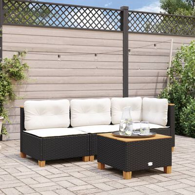 vidaXL Canapé d'angle de jardin avec coussins noir résine tressée