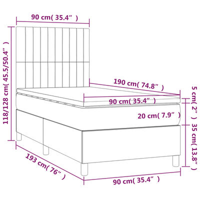 vidaXL Sommier à lattes de lit avec matelas Noir 90x190 cm Tissu