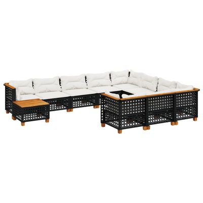 vidaXL Salon de jardin 11 pcs avec coussins noir résine tressée