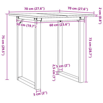 vidaXL Table à manger cadre en O 70x70x75 cm bois de pin massif fonte